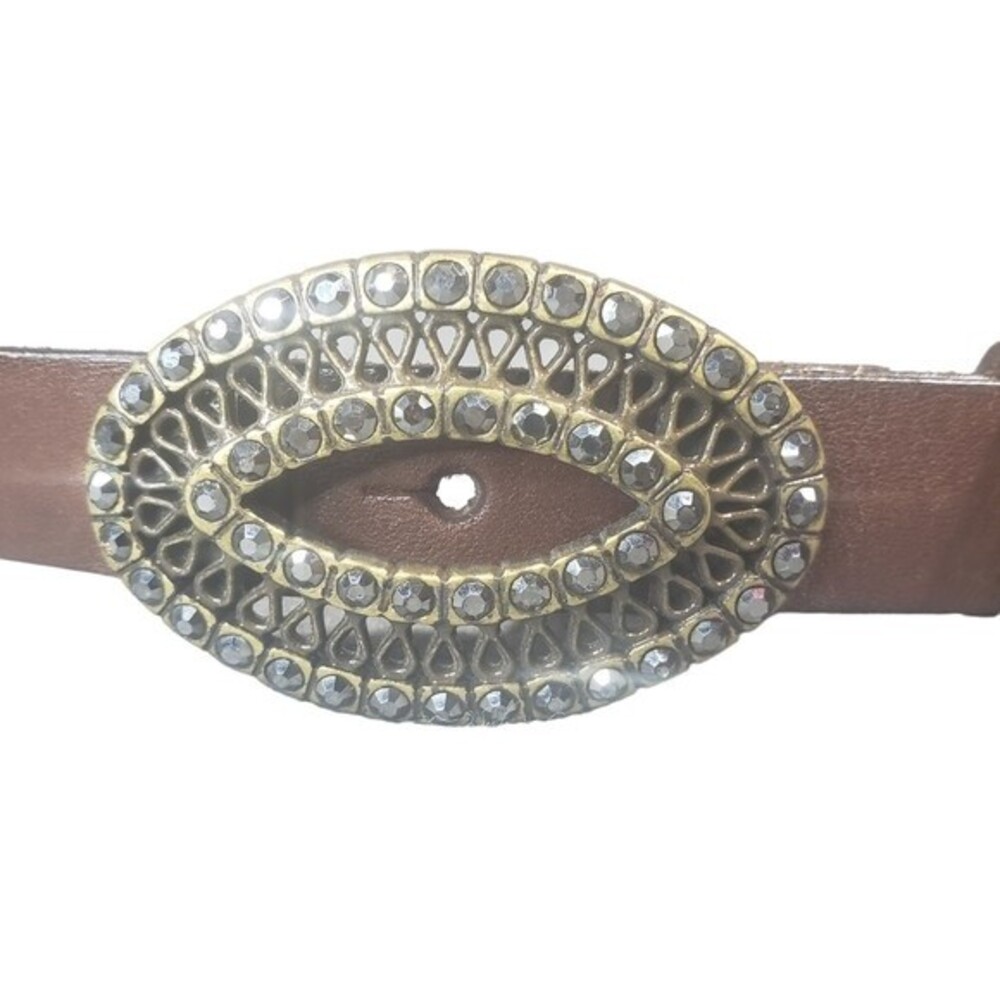 Fossil Leather Women's Belt Size Small 27"-33" Oval Buckle Gemmed